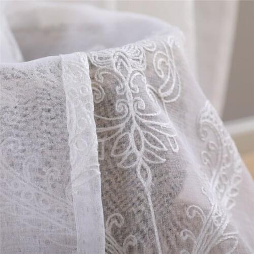 European Embroidered Solid White Sheer Curtains for Living Room Tulle Window Curtain for Bedroom Voile Window Transparent Drapes