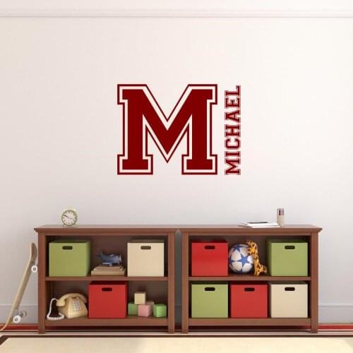 Customized Kids Name And Initial Wall Decals Bedroom Living Room Wall Art Personalized Boy Name Vinyl Stickers Home Decor S-617