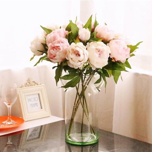 High Quality Artificial Flowers 3 Heads Peony Silk Flowers Home Decoration Fake Fabric Flower Wedding Flowers Free Shipping