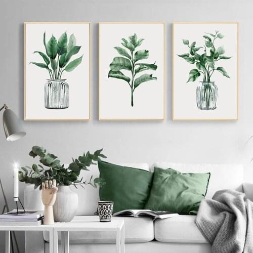 3 Pieces Green Plant Leaves Canvas Poster Wall Art Painting Nordic Wall Pictures for Living Room Modern Home Decor Paintings