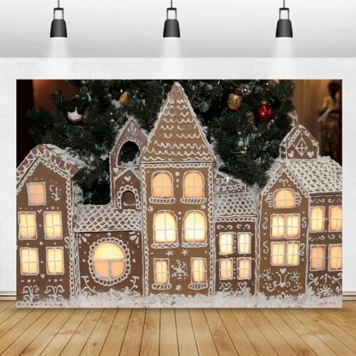 Laeacco Winter Fantasy Cartoon Town Building Snowflakes Kids Child Shoot Party Photography Background Photozone Photo Backdrop