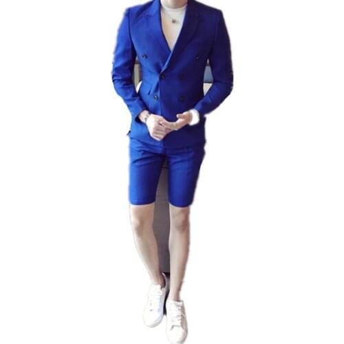 2021 summer mens suit with shorts double-breasted slim fit mens suit jacket party wear black mens wedding suit tuxedo