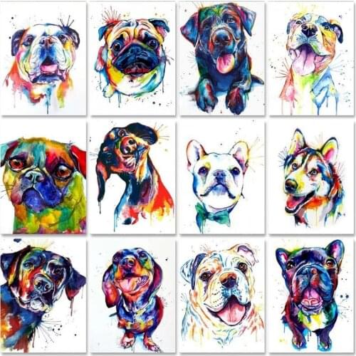 PhotoCustom Paint By Numbers Kits On Canvas Dogs DIY Frame 60x75cm Oil Painting By Numbers Handpaint Animals Wall Art Home Decor
