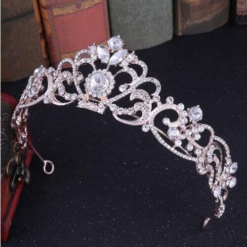 Princess Rhinestone Crystal Bridal Heart Tiaras and Crown Noiva Women Girl Birthday Diadem Wedding headpiece Hair Jewelry