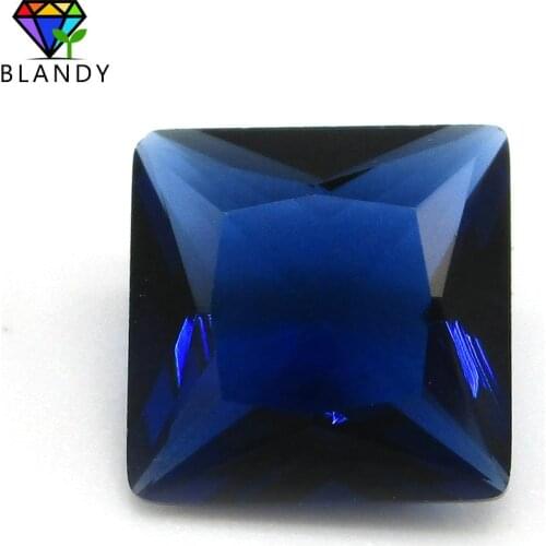 Wholesale price 2x2~12x12mm Square Shape Loose Blue Glass Stone Princess Cut Synthetic Gems For DIY Jewelry