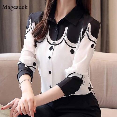 Casual Fashion Turn-down Collar Office Lady Chiffon Blouses Women 2020 Printed Slim Tops Long Sleeve Women Clothing 5499 50