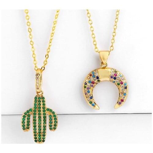 Cactus multicolor micro pave cz zircon cubic zirconia necklace copper Clavicle gold plated Snake Chain Choker Pendant tce2f
