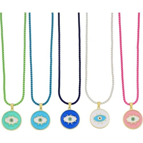 Colorful Enamel Evil Eye Pendant Women Necklace Round With Lucky Eye Choker Clavicle Chain Turkish Jewelry Party Gifts