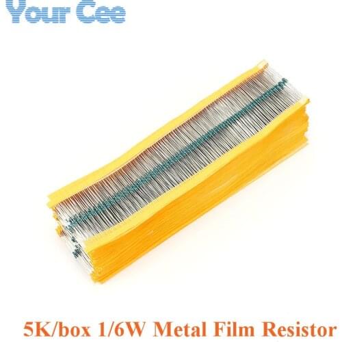 5000pcs 1/6W Metal Film Resistor Resistance 1% 510R 5.1K 47K 470R 4.7K 33K 2K 220R 20K 2.2K 1M 1K 150K 10K 100K 10 100 200 ohm