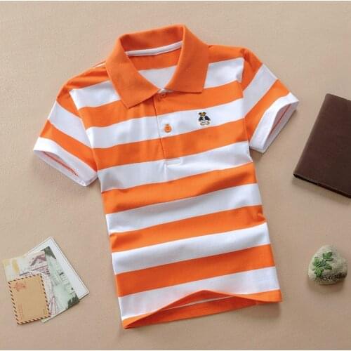 Jargazol Summer Kids Clothes Fashion Orange Stripes Baby Boy Polo Shirt 2-15 Years Children Tops Short Sleeve Shirts