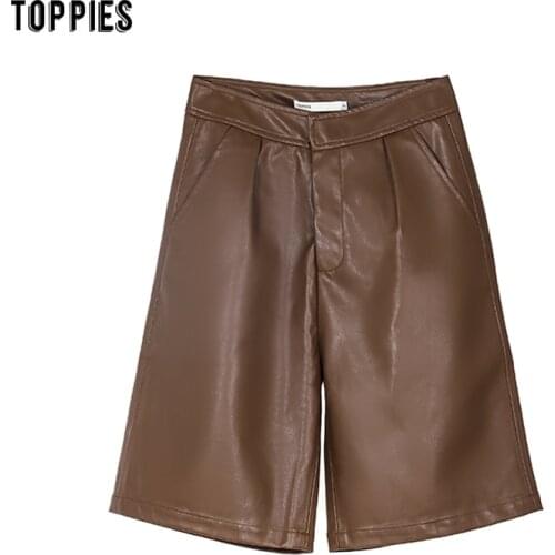 Toppies Faux leather shorts Women High Waist Knee Length Straight Shorts Streetwear 2020 Clothing