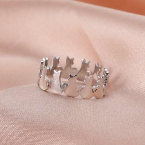 Skyrim Cute Pet Cat Rings Stainless Steel Casual Open Finger Rings Gift for Women Girls 2021 Trendy Jewelry Accessories