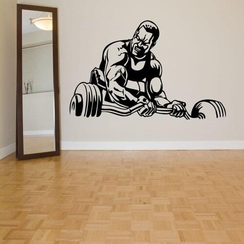 Sports Wall Decals Family Gym Art Wall Sticker Home Decors Living Room Man Fitness Weight Lifting Pattern Removable B220