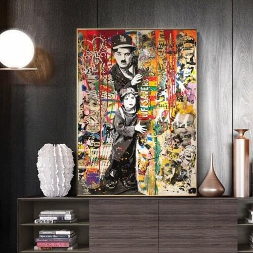 Street Graffiti Art Tableau Portrait Painting on Canvas Posters and Prints Wall Art Man and boy Picture for Living Room Cuadros