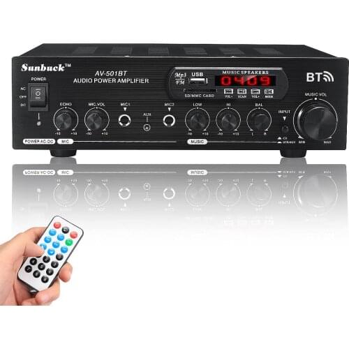 1200W 12V/110V-220V Home Car bluetooth Power Amplifier With Remote Control HiFi Stereo Digital AMP 2x Mic AUX USB SD Card Input