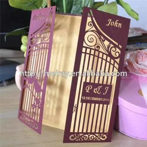 Laser cut wedding invitations vintage, wine colored wedding invitations, wine red wedding invitations