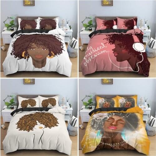 Curly Hair Girl Bedding Set Microfiber Duvet Cover Cartoon Style Girls Quilt Covers Bedroom Decor With Pillowcase 2/3PCS