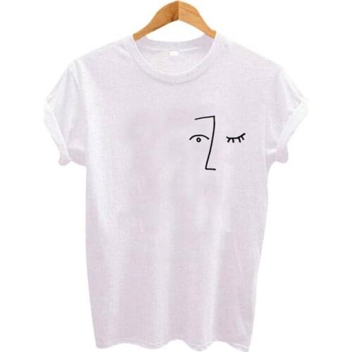 Women Art Harajuku Printed T-shirt Faces Face Breast Pocket Tee Shirt Good Femme Summer Tops Tshirt Funny Pocket T Shirts