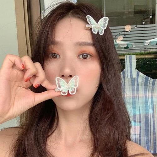Women Butterfly Barrettes Embroidery Faux Pearl Hairpin Side Bangs Hair Clips Hair styling accessories заколки на волосы 2020