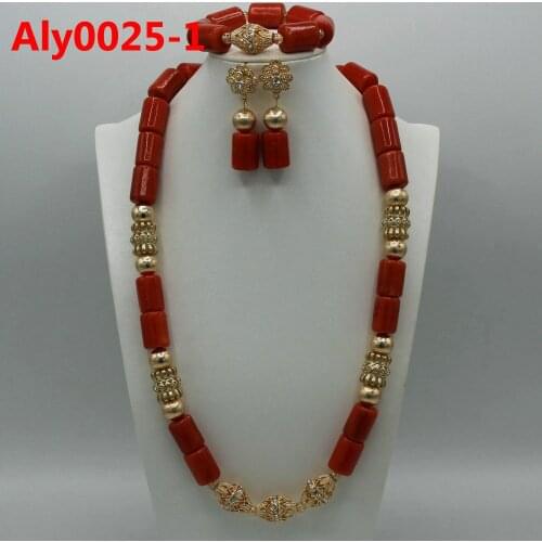 African wedding coral beads Necklace Nigerian Handmade Jewelry Sets statement Necklace women fashion Jewelry set Aly0025-1