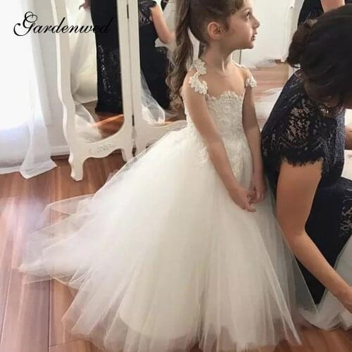Gardenwed 2020 A-line Elegant Flower Girl Dresses Tulle Scoop Lace Appliques Evening Dress Kids Wedding Flower Dress,Vestidos