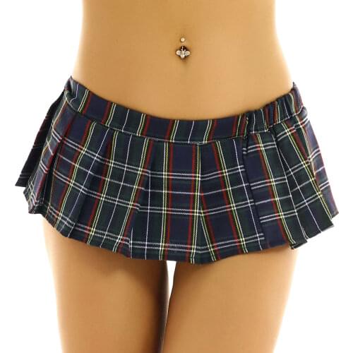 Womens Lingerie Japanese Schoolgirl Cosplay Sexy Role Play Costume Scottish Style Elastic Mid Waist Mini Plaid Pleated Skirt