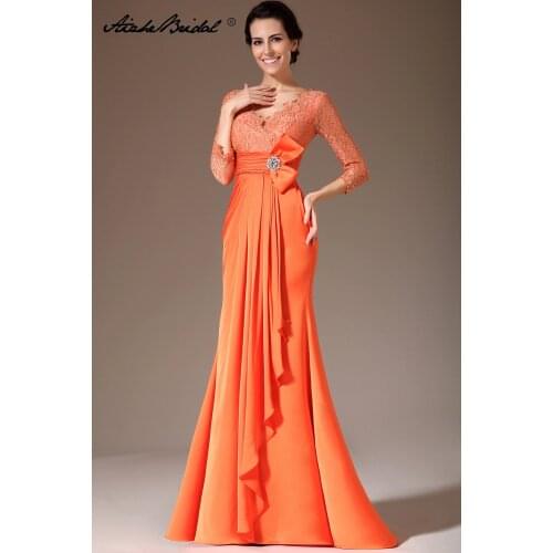 Formal Womens Dresses Mermaid 3/4 Sleeve Orange Chiffon Lace Mother of the Bride Gown Vestidos Madre De La Novia Mother Dress