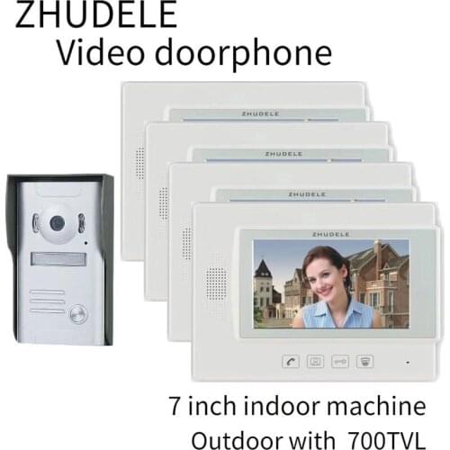 ZHUDELE Home Security Video Intercom Doorbell System 7" Video Door Phone CCD Camera Kits Support extra CCTV Camera 1V4