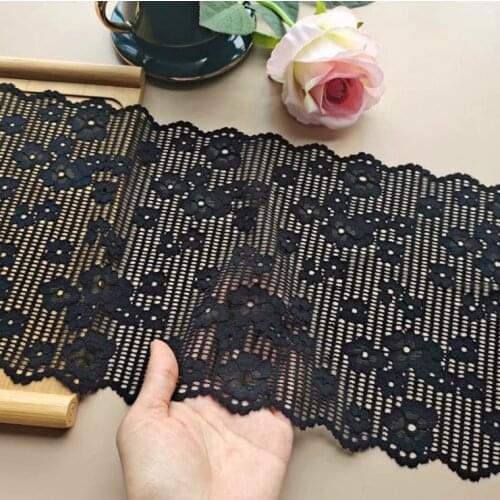 1 Meter Beautiful Elastic Lace Applique Sewing Craft DIY Dress Curtain Decoration 20CM Black Flower Lace Trim Fabric