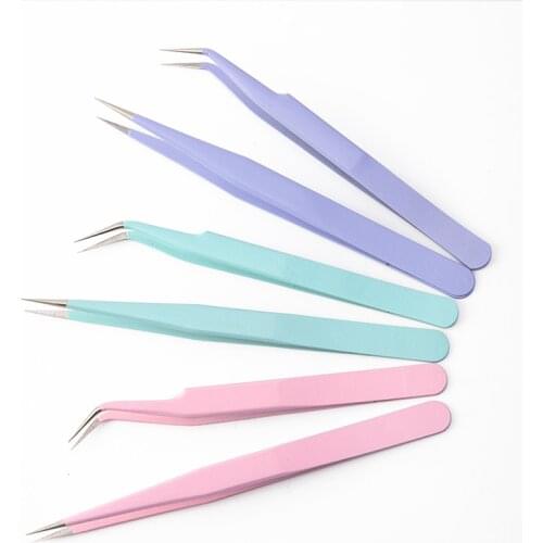 1PC Tweezers Stainless Steel Excellent Quality Bend Or Straight New Colorful Anti-Static Tweezers Nail Art Tools