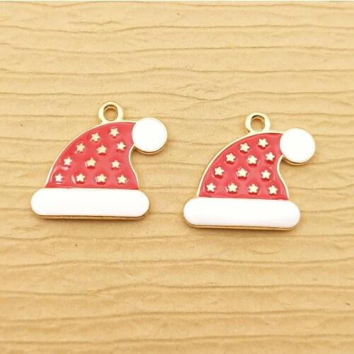 10pcs 17x20mm enamel christmas hat charm for jewelry making cute earring pendant bracelet charm necklace charms diy finding