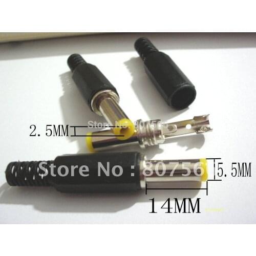 200Pcs DC 14mm 5.5x2.5mm Power Plug Socket Connectors black New