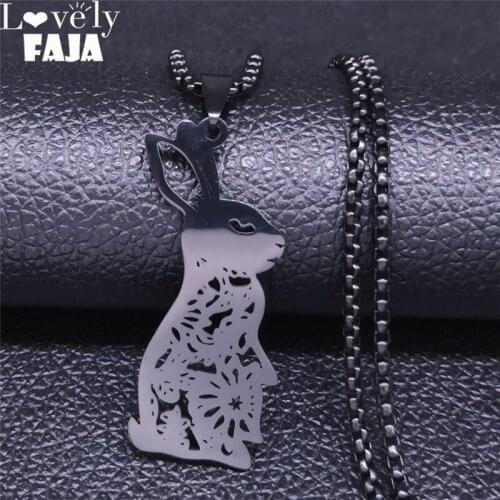 2021 Rabbit Stainless Steel Statement Necklace Women Black Color Long Necklace Jewelry collar acero inoxidable mujer N4217S03