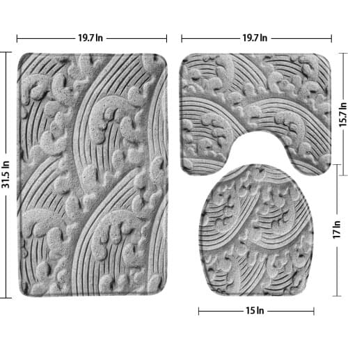 White Stone Relief Bath Mat 3-Piece Set Bathroom Carpet Water Absorption Non Slip Flannel Washable Rug Toilet Cover Bath Decor