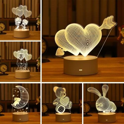 3D Lamp Acrylic LED Night Light Birthday Valentine Gift Wedding Present Gold Party Navidad Home Decor Christmas Festival Lamp