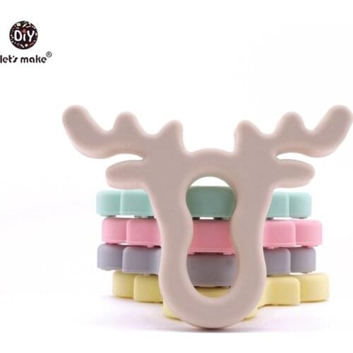 Lets Make Baby Teether 5pc Elk Christmas Pendants Silicone Teether Deer Head Food Grade DIY Nursing Necklace Teething Teether
