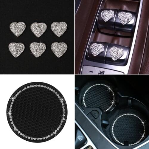 Bling Car Accessories for Women Rhinestone Kit Dual USB Car Charger Phone Mount Tire Valve Cap Glass Cup Pad Backseat Hook 21PCS