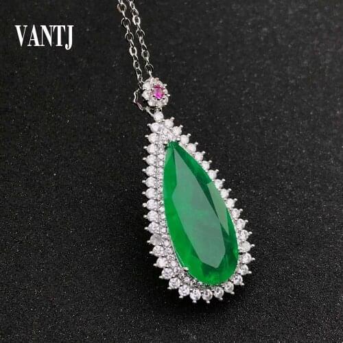 Big Stone Emerald Pendants for Women Created Gemstone Pear12*28mm Handmade Necklace Engagement Bride Jewelry