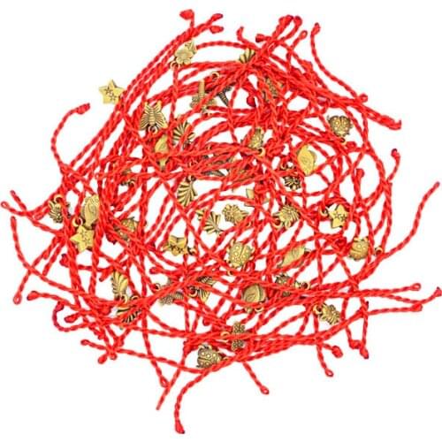 50pcs Random delivery Red rope Bracelet 19cm Weaving handmade hand rope animal plant Leaves butterfly rain star Copy wood 3D bee