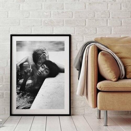 Naomi Campbell Black White Photo Poster Canvas Print Christy Turlington Poolside Smoking Fashion Model Art Painting Home Decor