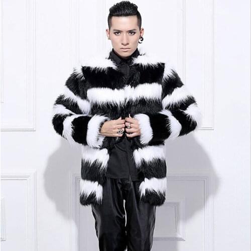 Hot sell 2018 New arrival men winter faux fur coat Fashion Black White stripe rabbit warm fur coats Plus Size Men Coat S-3XL