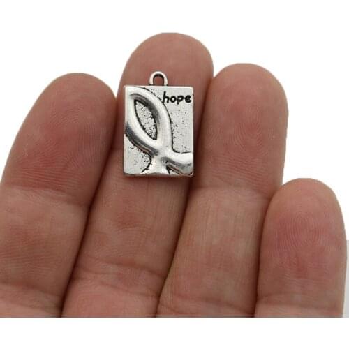 JAKONGO Silver Plated Hope Ribbon Charms Pendants for Jewelry Making Bracelet DIY Accessories 13x20mm 15pcs