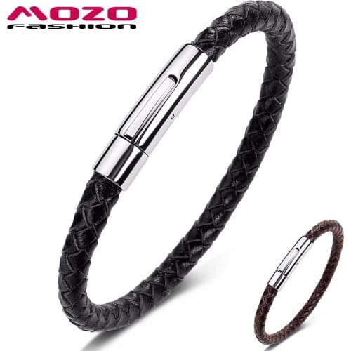 Classic Men Charm Bracelets Black Genuine Leather Rope Braided Bangle Simple Style Punk Women Fashion Jewelry