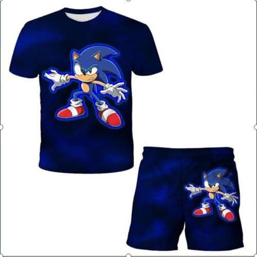 2021 Summer Clothing Set Sonic 3D Print Suit Toddler Boys and Girls Top + Shorts 2 piece Set Sports and Leisure Set 4 to 14 Y