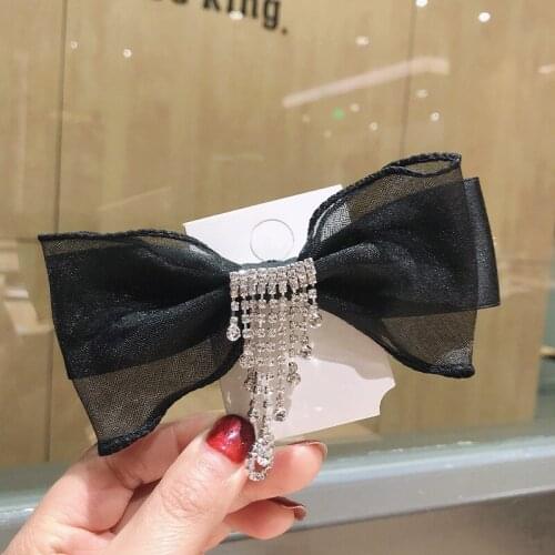 Korean Bling Rhinestone Bowknot Hairpins Crystal Chain Tassel Hair Clips Pins Hairgrip Luxury Hair Accessories for Women