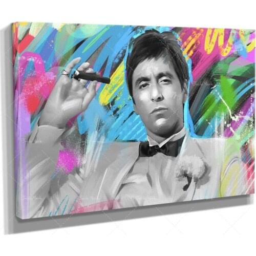 King Style Black Hair and Black Tie Premium Designed Canvas Print Art Home Decor Wall Tony Montana