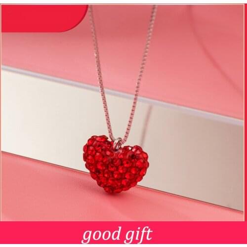 Red Rhinestone Heart Pendant Necklaces Women Romantic Handmade Original Jewelry Accessories Girlfriend Gifts