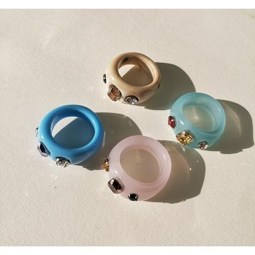 VG 6YM Summer New Style Acrylic Diamond-Studded Geometric Ring Womens Simple And Versatile Niche Design Party Accessories