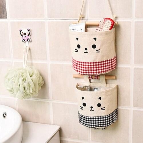 Ins Powder Grid Wall Multifunctional Sundries Storage Bag Hanging Bag Student Dormitory Pink Finishing Storage Bag