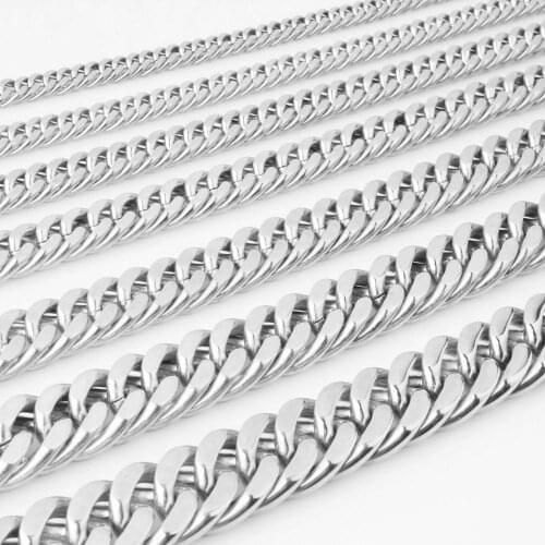 6/8/10/12/14/16/18mm 7-40" Fashion Mens Jewelry Stainless Steel Silver Color Lobster Buckle Cuban Chain Necklace Or Bracelet